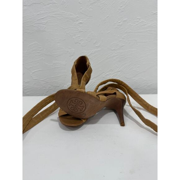 Tory Burch Leather Lounge Baby Wrap Up Strappy Heel Sandals Tan Women's Size 7.5 - Picture 6 of 6